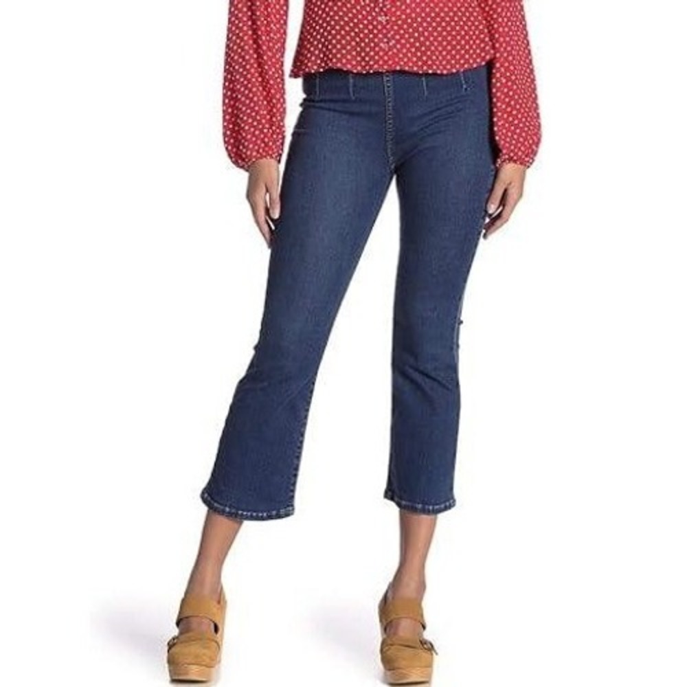 Free People Denim Crop Flare Womens 26 Blue OB738667 High Rise Pull On Jeans